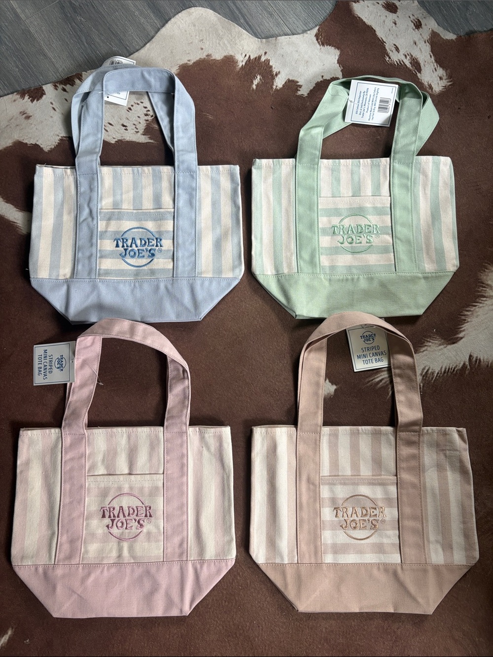 Trader’s Joes Viral Pastel Striped Mini Canvas Totes Set of Four